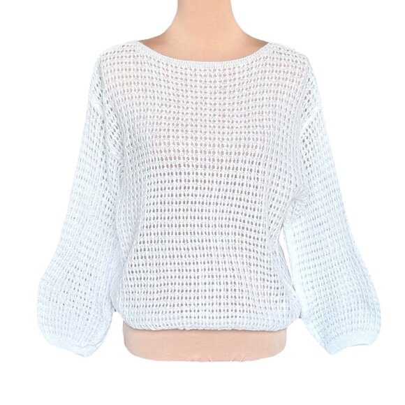NEW Open Knit Sweater Sz L White Wool Blend Soft Fluffy Boho Minimalist - Picture 9 of 11